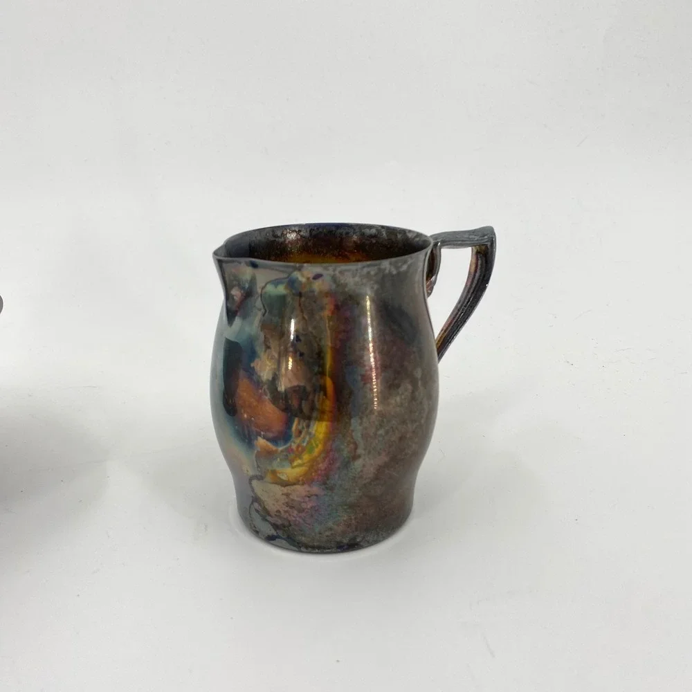 Vintage Silver Plated Creamer and Sugar Set with Rainbow‎ Tarnish Patina